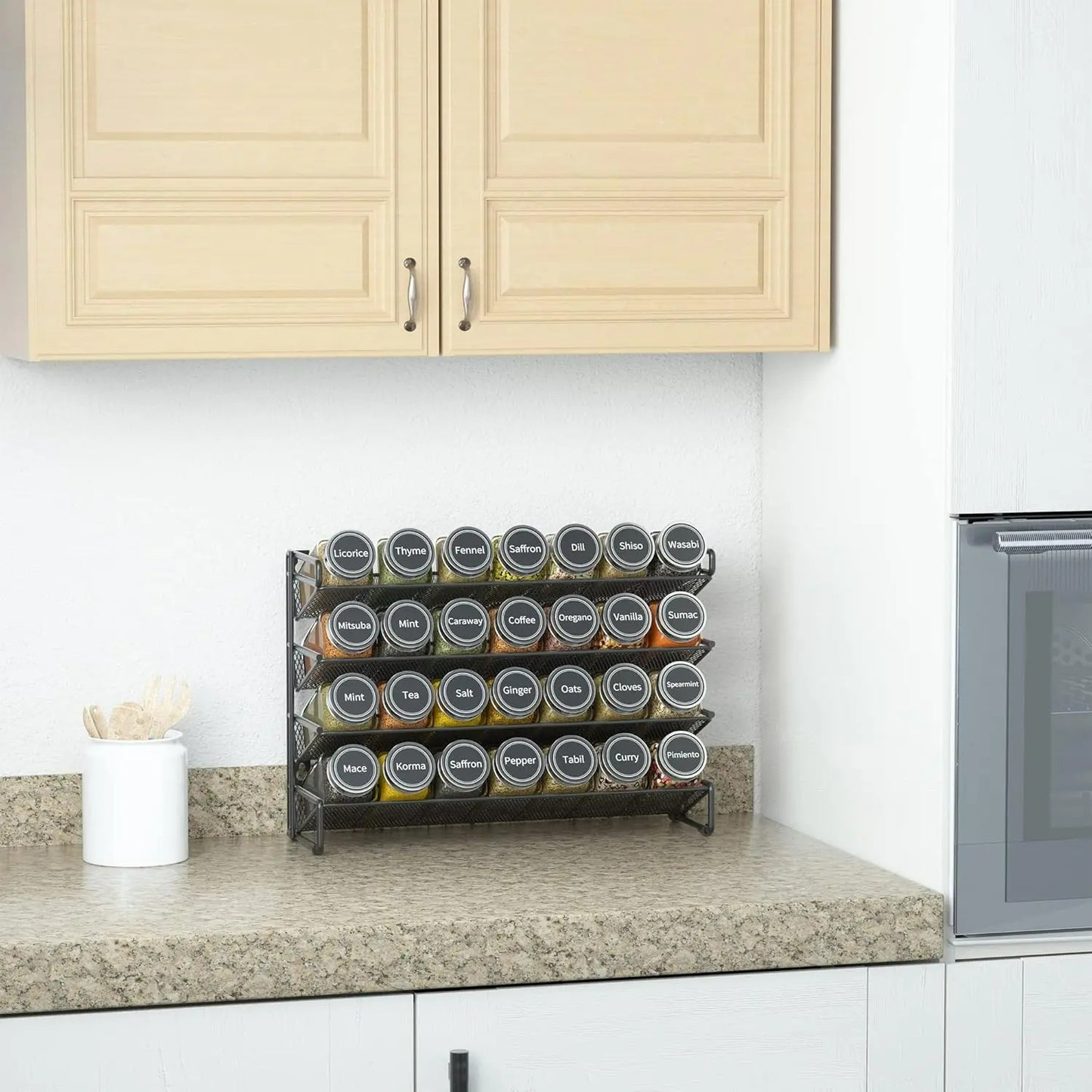 Spice Rack Organizer with 28 pcs Spice Jars & Free Labels