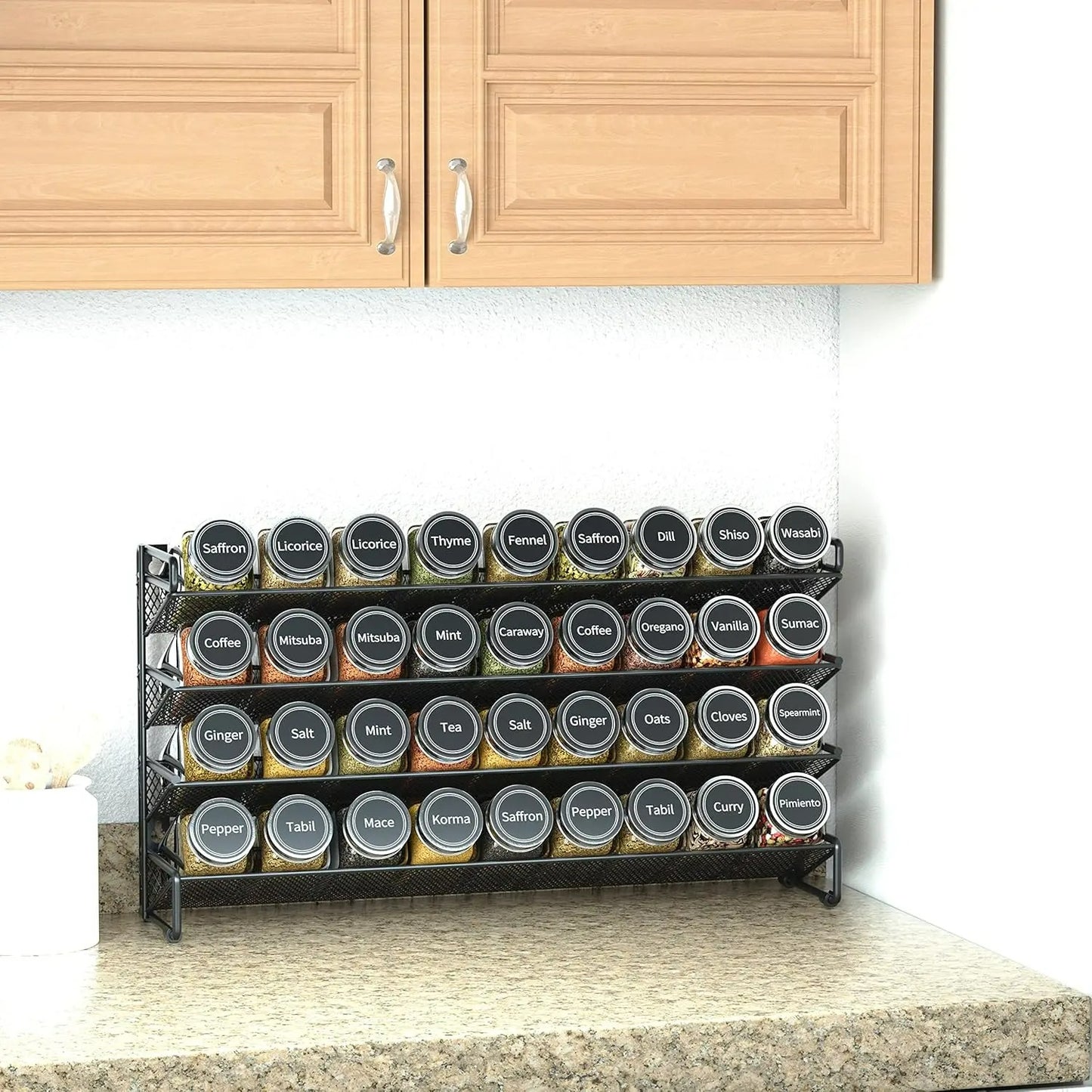 Spice Rack Organizer with 28 pcs Spice Jars & Free Labels