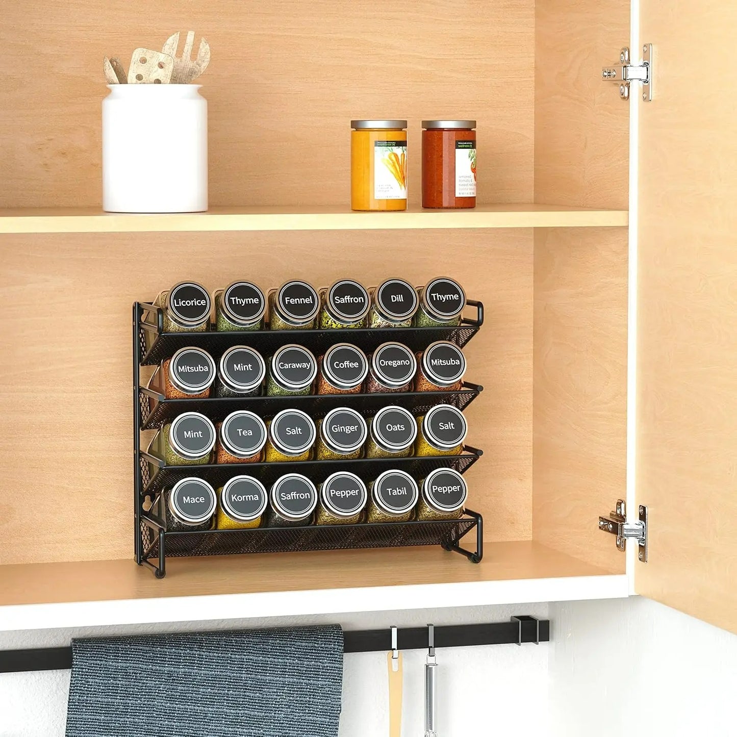 Spice Rack Organizer with 28 pcs Spice Jars & Free Labels