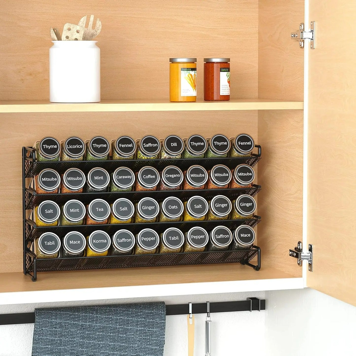 Spice Rack Organizer with 28 pcs Spice Jars & Free Labels